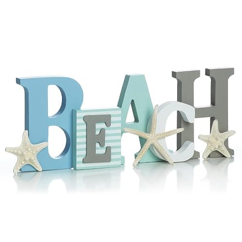 Wooden Beach Word Sign with Trio of Loose Starfish - Tropical Beach Home Decor - Image 1