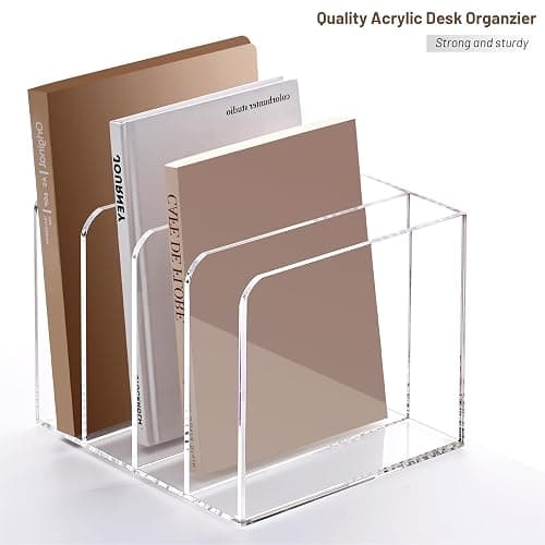 YUXUN Acrylic Magazine Holder,Clear Desk Organizer File Sorter for Notebook,Paper,Envelope,Magazine, Book Storage-Office/Home/Classroom Organization(4 Compartments,B5) thumbnail 7