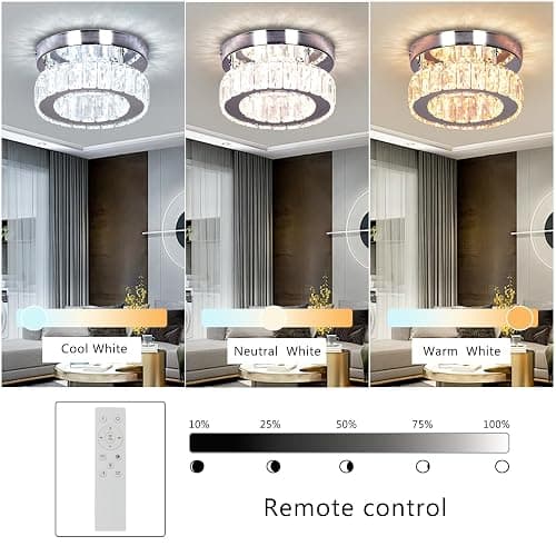 xychfantligh 7.8" Crystal Chandelier Modern LED Mini Flush Mount Ceiling Light Fixtures Dimmable with Remote K9 Crystal Round Small Chandeliers for Hallway Bedroom Kitchen thumbnail 2