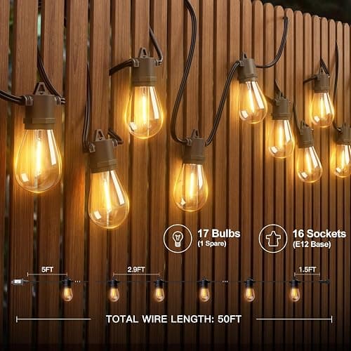 addlon 50FT LED Outdoor String Lights with Edison Shatterproof Bulbs, Weatherproof Strand, Commercial Grade Patio Lights, Decorative for Garden or Patio, Black thumbnail 6