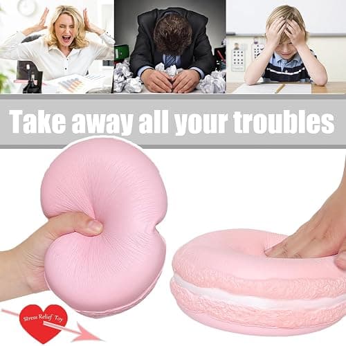 funnysquee Gaint Macaron Slow Rising Squishies,Jumbo Squishys Birthday Gift for Kids, Stress Relief Kawaii Squishie Toys (Pink) thumbnail 4