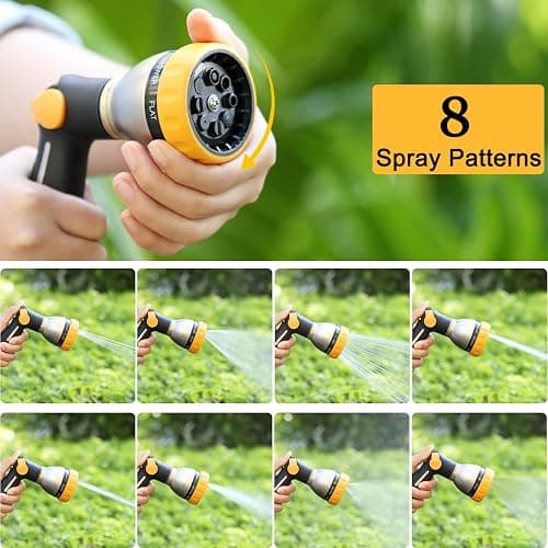 FANHAO Garden Hose Nozzle, 100% Heavy Duty Metal Spray Nozzle with Thumb Control, High Pressure Water Nozzle with 8 Adjustable Spray Patterns for Watering Plants, Washing Cars and Showering Pets thumbnail 5