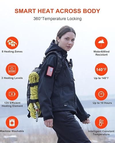 DEWBU Heated Jacket for Women with 12V Battery Pack Winter Outdoor Soft Shell Electric Heating Coat thumbnail 2