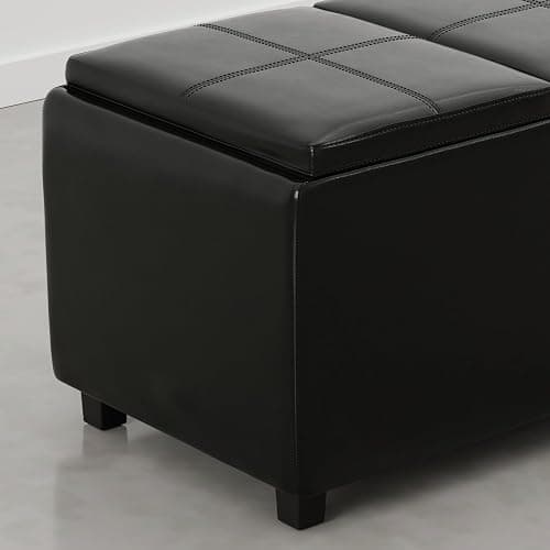 SIMPLIHOME Avalon 42" Wide Vegan Leather Ottoman in Carbon Black thumbnail 4