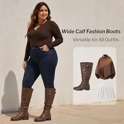 Luoika Women's Extra Wide Calf Knee-High Boots | Wide Width, Round Toe, Plus Size, Slouchy Boots, Low Heel, Winter Boots. thumbnail 6