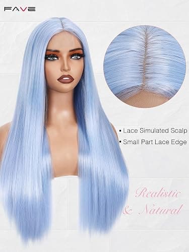 FAVE 65 cm Hellblaue Perücke Lang Glatt Heat Resist Synthetic Fasern Meerjungfrau Look Cosplay Alltag thumbnail 3