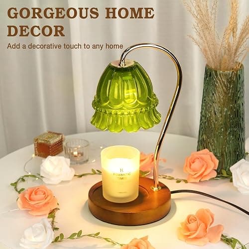 Funistree Dimmable Candle Warmer Lamp with Timer, Green Flower Candle Lamp Warmer for Jar Candles, Unique Women Mom Birthday Gifts Ideas, Fall Decor for Home Bedroom Living Room thumbnail 4