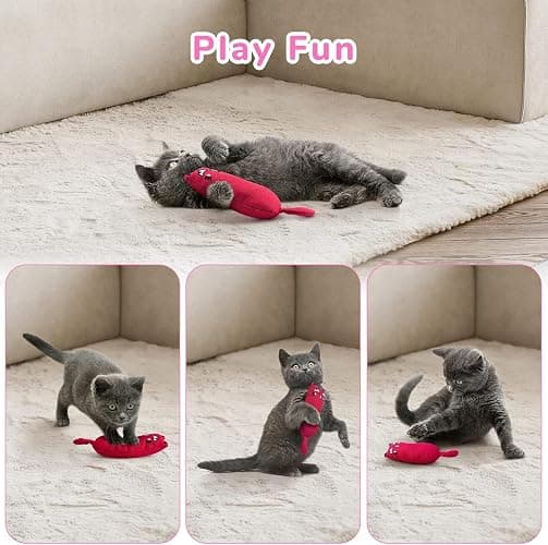 Legendog 5Pcs Bite Resistant Catnip Toy for Cats,Catnip Filled Cartoon Mice Cat Teething Chew Toy thumbnail 5