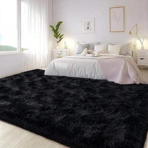 Lairep Large Area Rugs for Living Room Bedroom, 8x10 Feet Black Fluffy Shag Rugs, Ultra Soft Shaggy Plush Fuzzy Modern Indoor Throw Floor Carpet for Kids Girls Boys Dorm Nursery Home Decor Aesthetic thumbnail 3