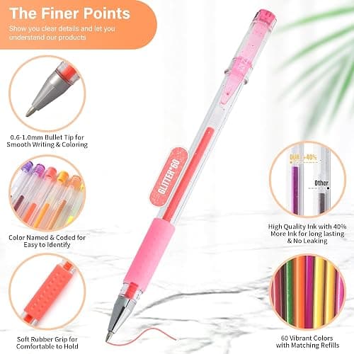 120 Pack Glitter Gel Pens Set, ZSCM 60 Colors Glitter Pens With 60 Refills, Colored Gel Pen For Adults Coloring Books Drawing Journaling Scrapbook thumbnail 2