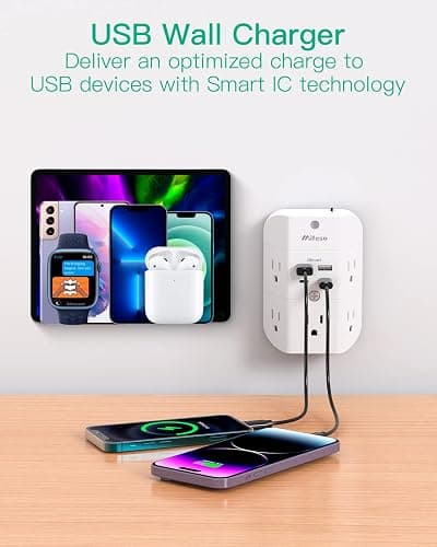 Surge Protector Outlet Extender - with Night Light, 5-Outlet Splitter and 4 USB Ports (2 USB C Charger), Multi Plug Outlet for Home, Dorm Room Essentials thumbnail 4