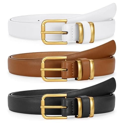 JASGOOD 3 Pack Women's Leather Belts for Jeans Dress Pants Trendy Belts with Gold Buckle thumbnail 8