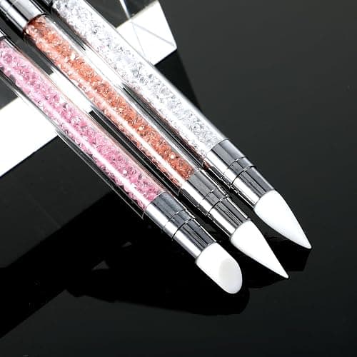 3 Pcs Nail Art Sculpture Pen, Dual Tipped Silicone Nail Tools | Silicone Head Acrylic Handle Nail Art Brushes, Rhinestone Nail Polish Carving Pen, Nail Art Tools for Home Salon thumbnail 7