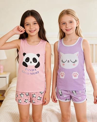 MyFav Big Girls Sleeveless Pajama Sets Cute Panda Polka Dot Sleepwear Loungewear thumbnail 3