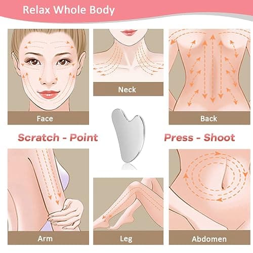 Gua Sha Facial Tool, Stainless Steel Guasha Scraping Massage Tool, Metal Lymphatic Drainage Massage Scraper for Face, Eyes, Neck, Body thumbnail 4