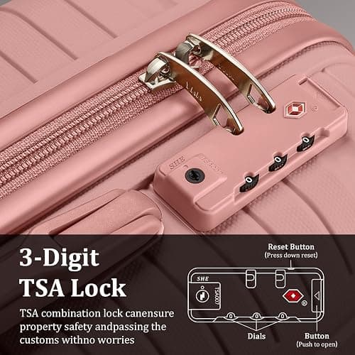 Joyway Luggage Sets 5 Piece PP Hardshell Carry on Suitcase, Travel Lightweight Carry-on with Double Spinner Wheels and TSA Lock, Rose Gold thumbnail 7
