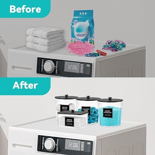 SACIOVEE Laundry Pods Container & Dryer Sheet Holder, Laundry Room Organization and Storage Jars with Lids, Labels & Scoops for Powder Detergent Scent Booster, Black Lid thumbnail 6