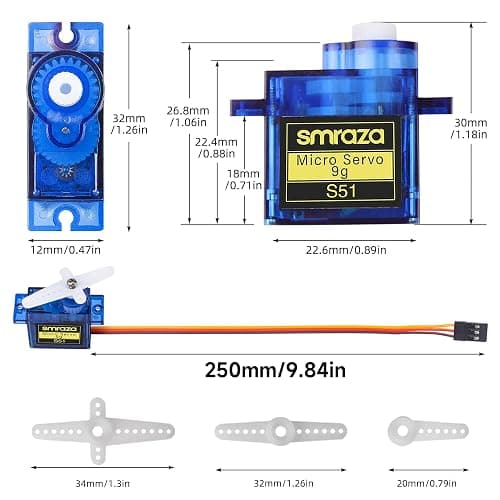 Smraza 10 Pcs SG90 9G Micro Servo Motor Kit for RC Robot Arm/Hand/Walking Helicopter Airplane Car Boat Control with Cable, Mini Servos for Arduino Project thumbnail 7