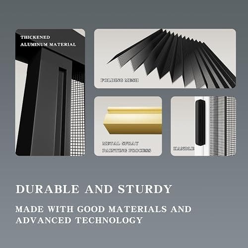 ROOMNEST Customize Size No-Drilling Retractable Window Screen, Folding Window with Aluminum Frame and Durable Mesh, Keeps Bugs Out, for Window & Patio（Black） thumbnail 4