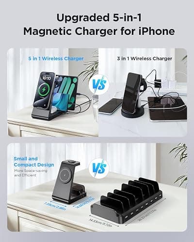 Charging Station for iPhone,5 in 1 Wireless Charger Stand Dock for Apple: Mag-Safe Charging Station for Multiple Devices Apple iPhone 17 16 15 14 13 12 Pro Max Plus iWatch Airpods thumbnail 2