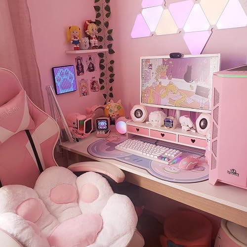CONKAWACA Cute Monitor Stand Kawaii Desk Organizer Cute Desk Organizer with Drawers Monitor Riser Computer Stand thumbnail 7