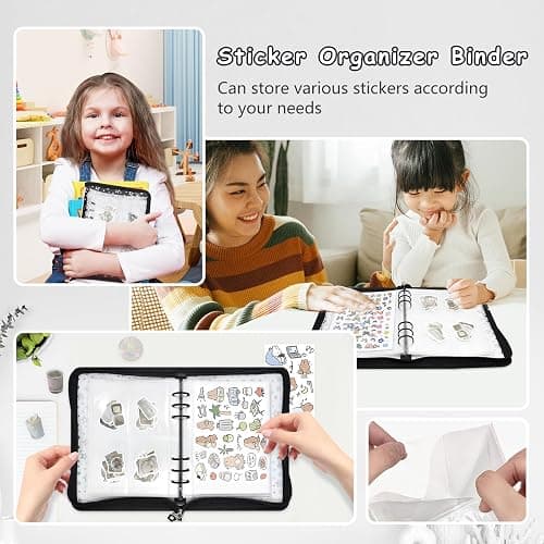Ruatu Sticker Storage Organizer Binder A5 Sticker Collecting Book Reusable Zipper Album with Clear Laser Star Cover and Pocket Pages (Black) thumbnail 6