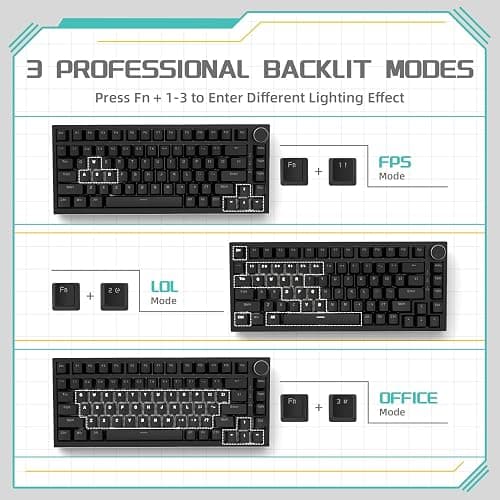 A.JAZZ x Attack Shark AK820 Wired Mechanical Gaming Keyboard 75% with Knob,Hot Swap,Upgraded Socket & 5-Layer Noise Absorbing Foams,Gasket,82 Keys,Custom White LED,NKRO,Red Switch for PC/Win/Mac thumbnail 7