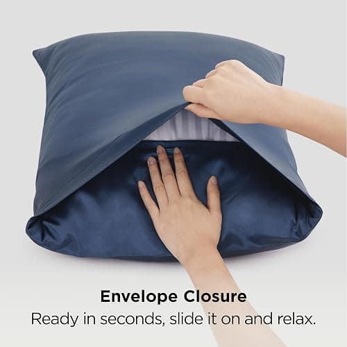 Bedsure Satin Pillowcases, Similar to Silk Pillow Cases Queen Size Set of 2, Pillow Case for Sleeping Women with Envelope Closure, Gifts for Women Men, Blue, 20x30 Inches, 2pcs thumbnail 8