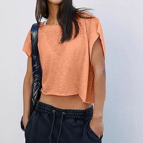 Womens Open Back Workout Tops Short Sleeve Y2k Yoga Shirts Athletic Gym Slouchy Crop Top Casual Backless Running Tees thumbnail 6