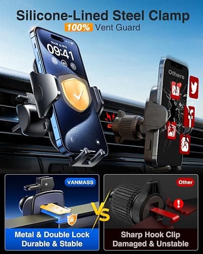 VANMASS Universal Car Phone Holder 2025【Strongest Suction & Military-Grade】Phone Holders for Your Car Windshield Dashboard Vent with【Patent & Safety Certs】Cell Phone Mount for iPhone Samsung Android thumbnail 6