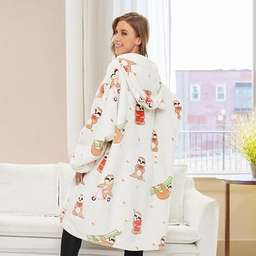 THREE POODLE Wearable Blanket Hoodie for Women, Oversized Sherpa Sweatshirt Blanket for Adults Men, Cozy Sloth Hooded Blankets, Gifts for Teen Girls Women Mom Sister thumbnail 2
