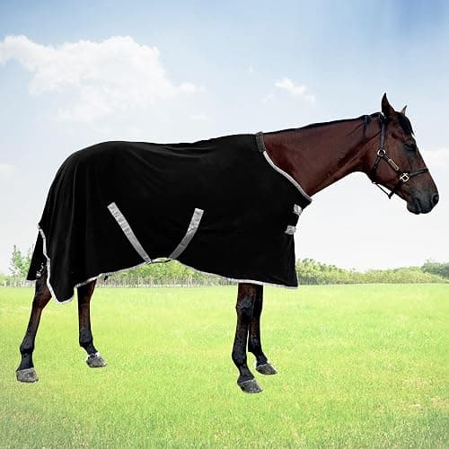 Horse Cooler & Fleece Blankets for Horses, Polar Fleece Cooling Blankets, Sheets, Horse Exercise Sheet, Rugs Standard Neck (Black, US 81 in(EU 155 cm)) thumbnail 5