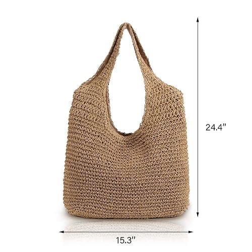 QTKJ Hand-woven Soft Large Straw Shoulder Bag Boho Straw Handle Tote Retro Summer Beach Bag Rattan Handbag thumbnail 4