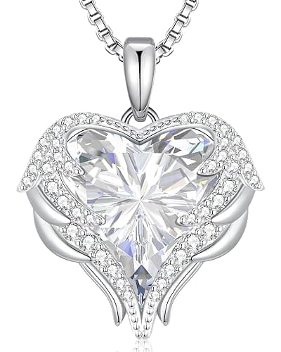 CDE Christmas Gifts for Women Angel Wings Necklace for Women with Birthstone, Love Heart Silver Tone/Gold Tone Pendant, Ideal Anniversary or Birthday Jewelry Gifts for Wife Girlfriend Her - Image 1