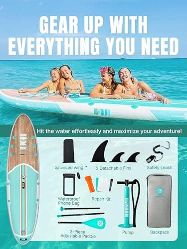 Niphean Inflatable Stand Up Paddle Board with SUP Accessories, Anti-Slip EVA Deck, 10’6’’ Inflatable Paddle Boards for Adults & Youth of All Skill Levels - Refreshing Mint Timber thumbnail 5