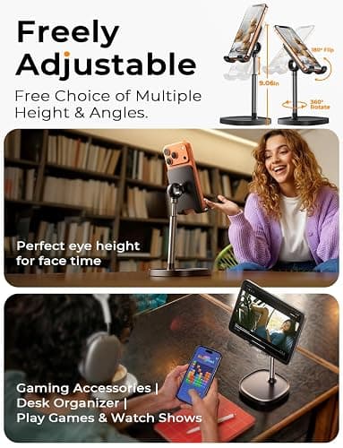 LISEN Cell Phone Stand Phone Holder for Desk Office Decor, Office Desk Accessories Women PC Gaming Essentials iPhone Stand Gadgets Men Gift for Father Fit OtterBox Case Switch iPad Air Tablet 4-10 in thumbnail 2