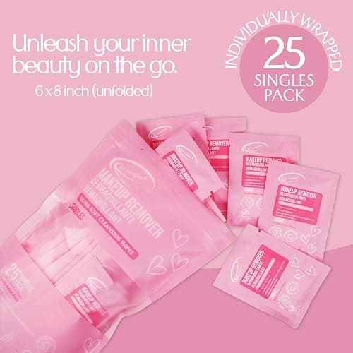Air Jungles Pink Micellar Makeup Remover Wipes - 25ct Individually Wrapped Travel Size Facial Cleansing Wipes with Vitamin E, Gentle Face Wipes for Sensitive Skin, Gift for Women & Girls thumbnail 8