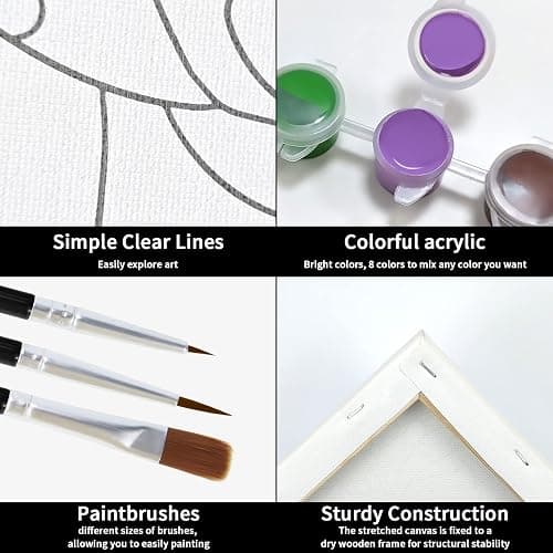 VOCHIC Sip and Paint Kit,Pre Drawn Canvas Couples Paint Party Kit Painting Art Set for Adults Date Night Sunset Heart 2 Pack (8 x 10 Inches) thumbnail 4