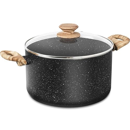 MICHELANGELO 6 Quart Stock Pot with Lid, Nonstick Soup Pot with Lid, 6 Qt Cooking Pot Induction Compatible, Non Stick Pots with Stay-cool Handle, Nonstick Pots for Cooking, Black Granite - Image 1