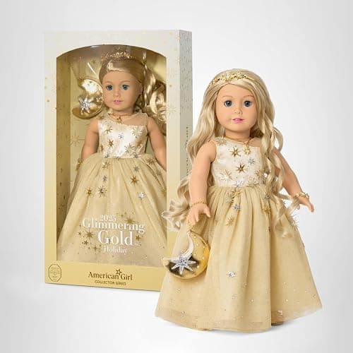 American Girl 2025 Glimmering Gold Holiday Collector Doll, with Light-Blue Eyes, Long Wavy Blonde Hair, Ages 8+ thumbnail 7