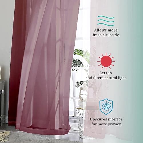 OVZME Burgundy Sheer Curtains 84 inch Length 2 Panels Set, Light Filtering Sheer Privacy Curtain Drapes, Rod Pocket Window Treatments Voile Curtains for Living Room Bedroom, 42" W x 84" L thumbnail 8