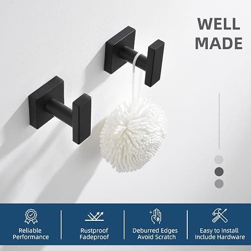 Angle Simple Matte Black Towel Hooks, SUS 304 Stainless Steel Bathroom Wall Hooks for Towel, Robe Coat Holder, 4 Pack thumbnail 8