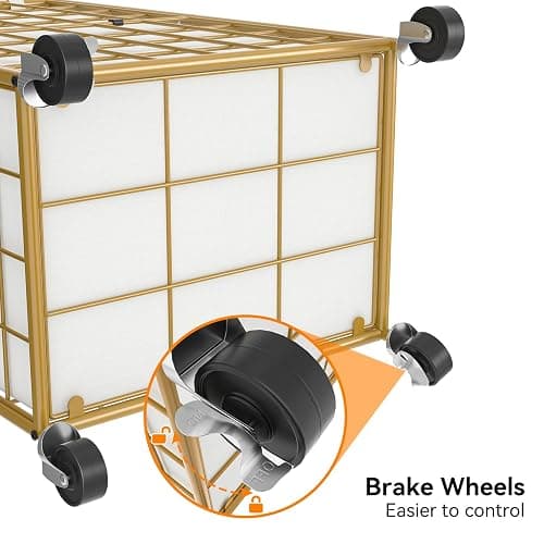 WOWLIVE Laundry Hamper with Wheels,Metal Wire Frame Rolling Laundry Basket with Removable bag,100L Dirty Clothes Hamper Organizer Dorm Room Storage for Bedroom,Bathroom,Golden thumbnail 7