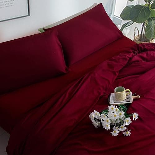 CHARKHAH King Duvet Cover Set Red – Soft Microfibre Duvet Cover with 2 Pillowcases, Plain Reversible Duvet Set with Zipper Closure – Breathable, Easy Care Bedding UK Size 230×220 cm thumbnail 6