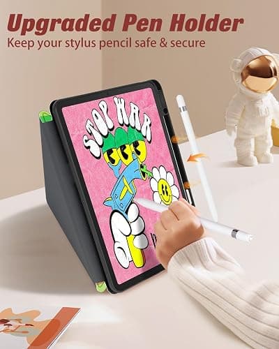 Miss Adola for iPad Air 13 Inch M3 2025 & M2 2024 Case for iPad Pro 12.9 inch 2022/2021/2020/2018 Case - Folio Protector Cover with Pencil Holder Cute Cool Cartoon for Boys Girls, Green Check thumbnail 6