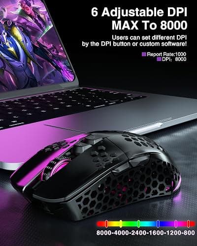 SOLAKAKA SM600 Honeycomb Shell Gaming Mouse Wireless,Tri-Modes BT5.1/2.4G Wireless/Type-C Wired Gamer Mouse with 2 Side Buttons, Macro Programmable and RGB Light for PC/Mac/Laptop,Black thumbnail 5