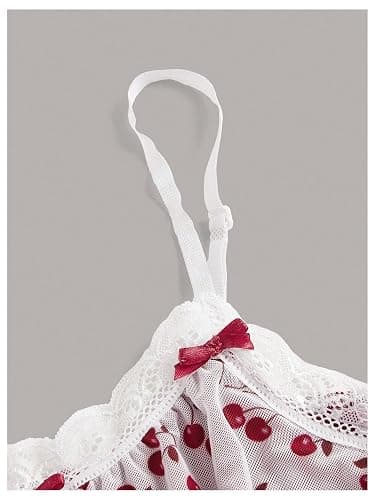 WDIRARA Women's Plus Size Strawberry Print Cami Top Mesh Camisole Lace Peplum Tops thumbnail 3