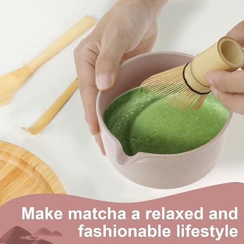 4Pcs Matcha Whisk Set, Japanese Matcha Tea Set,Ceramic Matcha Bowl Matcha Whisk Holder Bamboo Matcha Whisks and Bamboo Scoop Handcrafted Matcha Kit for Traditional Japanese Tea (G) thumbnail 4