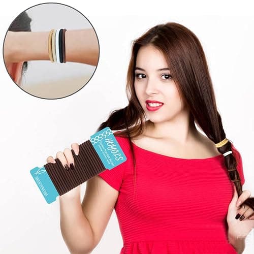HOYOLS Ponytail Holders Hair Ties, No Metal Braided Bands Elastic Thick Tie for Women Thick Fine Curly Hair 50 Count 4mm 1/8 Inch Brown (Sparkling Amber) thumbnail 4