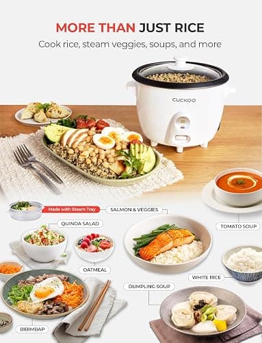 CUCKOO One Touch Rice Cooker 12-Cup Cooked, Small Rice Cooker & Warmer with Steamer Tray, Versatile Grain Cooker, Soup Maker, Auto Keep Warm, 6-Cup Uncooked, White (CR-0601C) thumbnail 5
